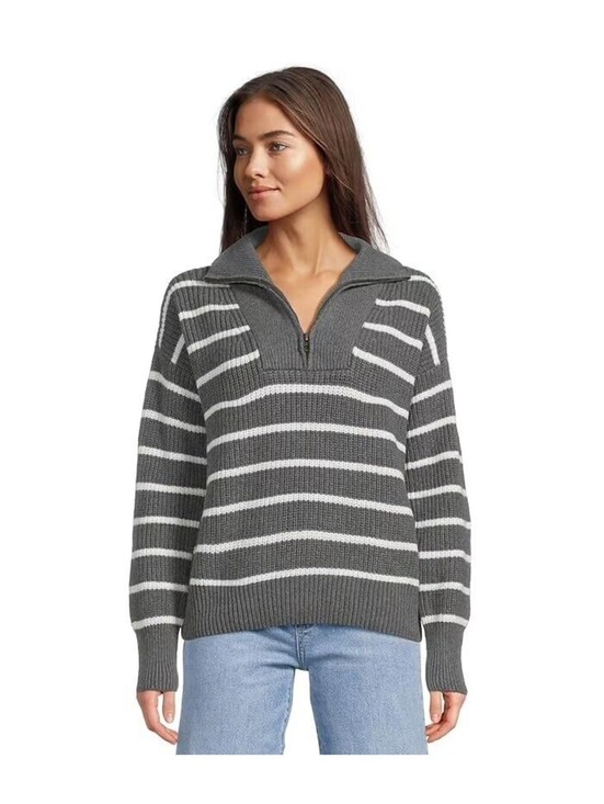 Faherty Sweaters - Faherty Women’s Mariner Striped Quarter Zip Knit Sweater Grey Size S Preppy EUC